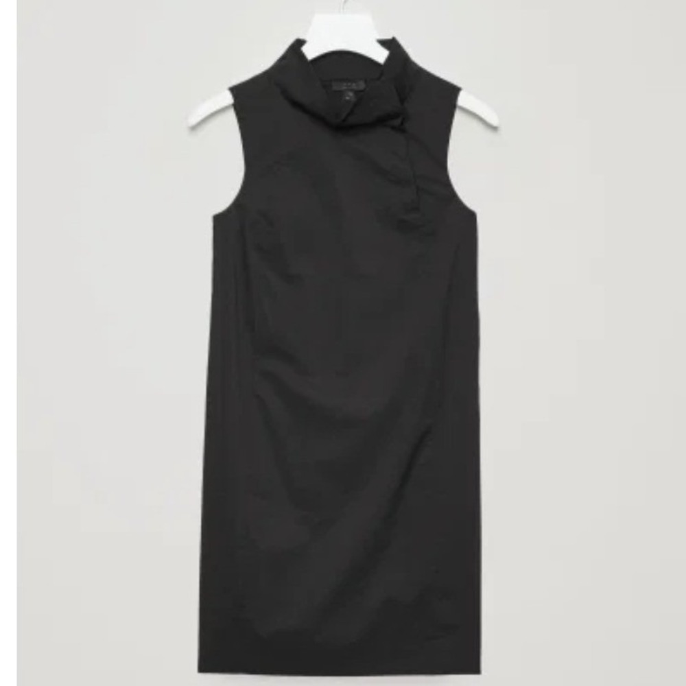 COS Black Asymmetrical Neck Button Sleeveless Shift Dress Cotton Blend EU 38